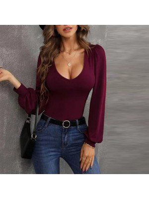 Women Sexy Crew Neck Pullover Tops Ladies Slim Fit Long Sleeve Blouse T Shirt UK