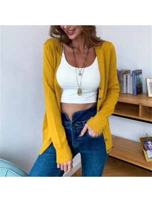 Womens V Neck Cardigan Ladies Knit Button Long Sleeves Knitted Sweater Coat Tops