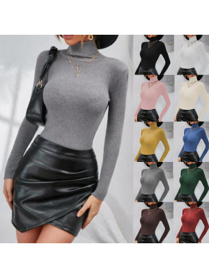 Womens Turtleneck Knitted Jumper T Shirt Ladies Long Sleeve Pullover Blouse Tops