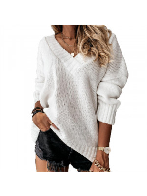 UK Women V Neck Knitted Tops Sweaters Ladies Casual Jumper Pullover Sweat Blouse -