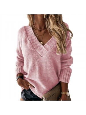 UK Women V Neck Knitted Tops Sweaters Ladies Casual Jumper Pullover Sweat Blouse -