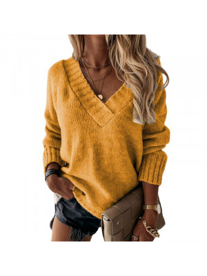 UK Women V Neck Knitted Tops Sweaters Ladies Casual Jumper Pullover Sweat Blouse -