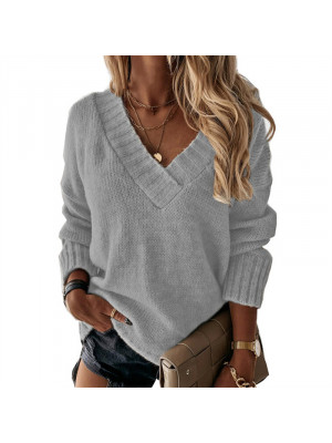 UK Women V Neck Knitted Tops Sweaters Ladies Casual Jumper Pullover Sweat Blouse -