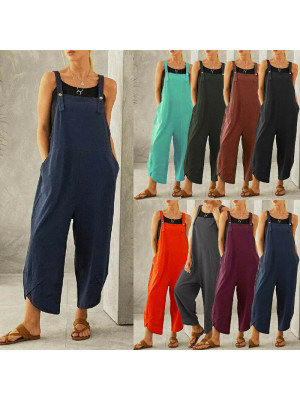 UK Women Dungarees Buttons Loose Trousers Trousers Tops Ladies Overalls Jumpsuit