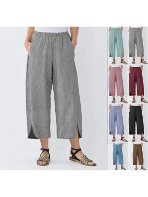 Summer Womens Pocket Pants Baggy Casual Bottoms Ladies Elastic Waist Trousers UK