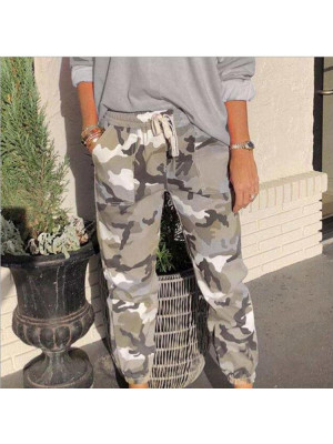 Womens Camouflage Elastic Waist Long Pants Ladies Casual Loose Pocket Trousers