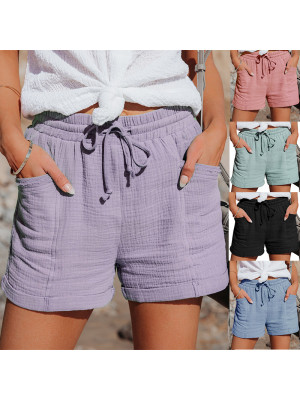 Womens Elastic Waist Drawstring Pants Ladies Summer Casual Loose Pocket Shorts