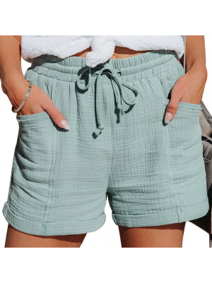 Womens Elastic Waist Drawstring Pants Ladies Summer Casual Loose Pocket Shorts