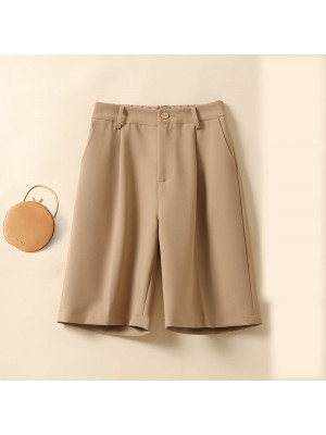 Summer Womens Elastic Waist Button Zip Pants Ladies Casual Loose Pocket Shorts