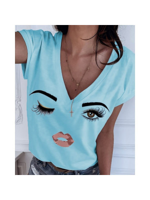 Plus Size Ladies Short Sleeve Baggy T Shirt Womens V Neck Pullover Tops Blouse