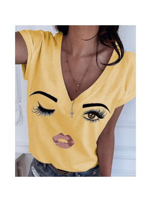 Plus Size Ladies Short Sleeve Baggy T Shirt Womens V Neck Pullover Tops Blouse