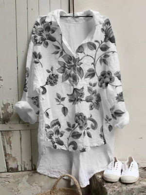 Womens Casual Floral Blouse T Shirt Ladies Summer Long Sleeve Tops Tee Plus Size