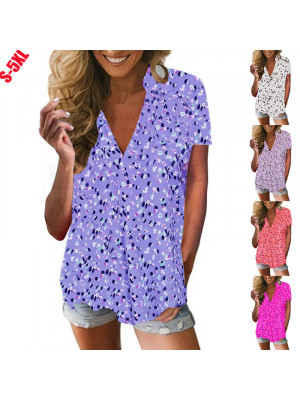 Ladies Short Sleeve Casual Tops Womens Floral Baggy Blouse Shirt V Neck Tees