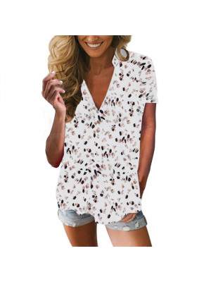 Ladies Short Sleeve Casual Tops Womens Floral Baggy Blouse Shirt V Neck Tees