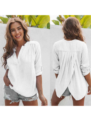 Plus Size Ladies Half Sleeve Tops Womens Solid V Neck Blouse Shirt Causal Tees