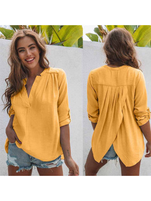 Plus Size Ladies Half Sleeve Tops Womens Solid V Neck Blouse Shirt Causal Tees