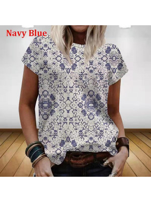 Ladies Short Sleeve Summer Tops Womens Floral Casual Round Neck Pullover Tees