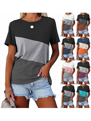 Ladies Casual Loose Short Sleeve Tops Women Crew Neck Blouse Shirt Summer Tees