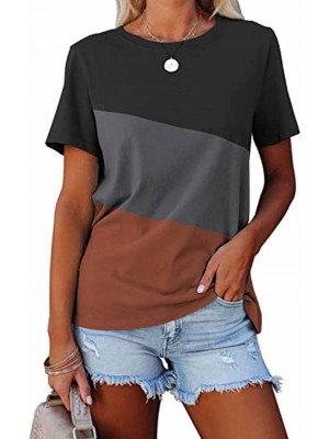 Ladies Casual Loose Short Sleeve Tops Women Crew Neck Blouse Shirt Summer Tees