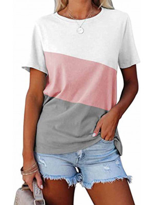 Ladies Casual Loose Short Sleeve Tops Women Crew Neck Blouse Shirt Summer Tees