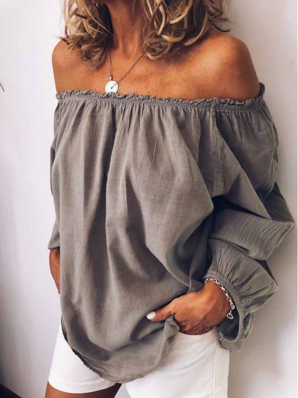 Plus Size Ladies Cold Shoulder Solid Tops Women Long Sleeve Casual Blouse Shirt