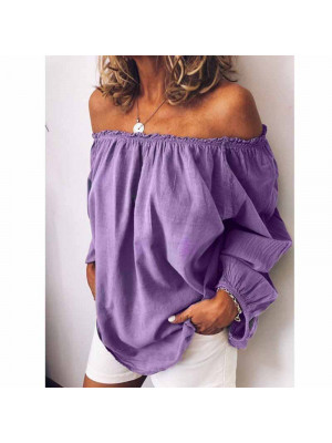 Plus Size Ladies Cold Shoulder Solid Tops Women Long Sleeve Casual Blouse Shirt