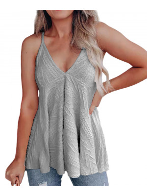 Ladies Sleeveless Strappy Tops Women Baggy Swing Vest V Neck Cami Solid Tees