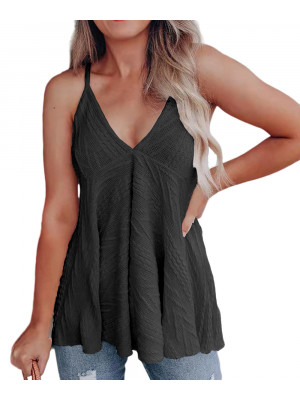 Ladies Sleeveless Strappy Tops Women Baggy Swing Vest V Neck Cami Solid Tees