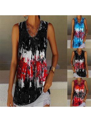 s Size Ladies Sleeveless Crew Neck Pullover Top Women Floral Casual Baggy Tee