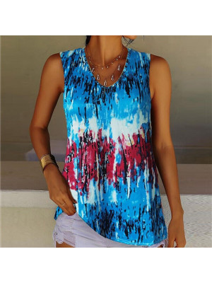 s Size Ladies Sleeveless Crew Neck Pullover Top Women Floral Casual Baggy Tee