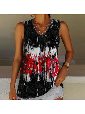 s Size Ladies Sleeveless Crew Neck Pullover Top Women Floral Casual Baggy Tee