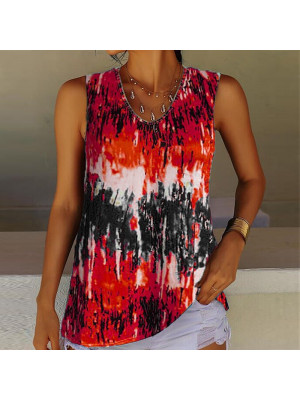 s Size Ladies Sleeveless Crew Neck Pullover Top Women Floral Casual Baggy Tee