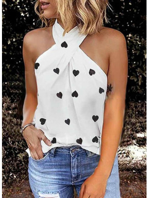 Ladies Heart Halter Neck Tops Women Sleeveless Pullover Tees Sexy Blouse Shirt