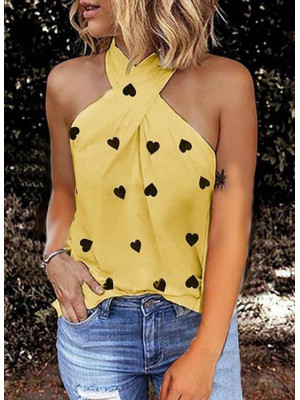 Ladies Heart Halter Neck Tops Women Sleeveless Pullover Tees Sexy Blouse Shirt