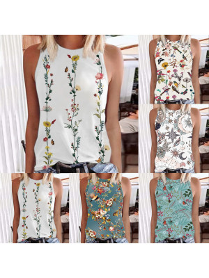 Ladies Sleeveless Floral Tank Tops Womens Summer Slimming Sexy Tee Shirt Vest