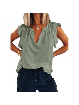 Plus Size Ladies Short Sleeve Tops Women Solid V Neck Blouse Shirt Casual Tees