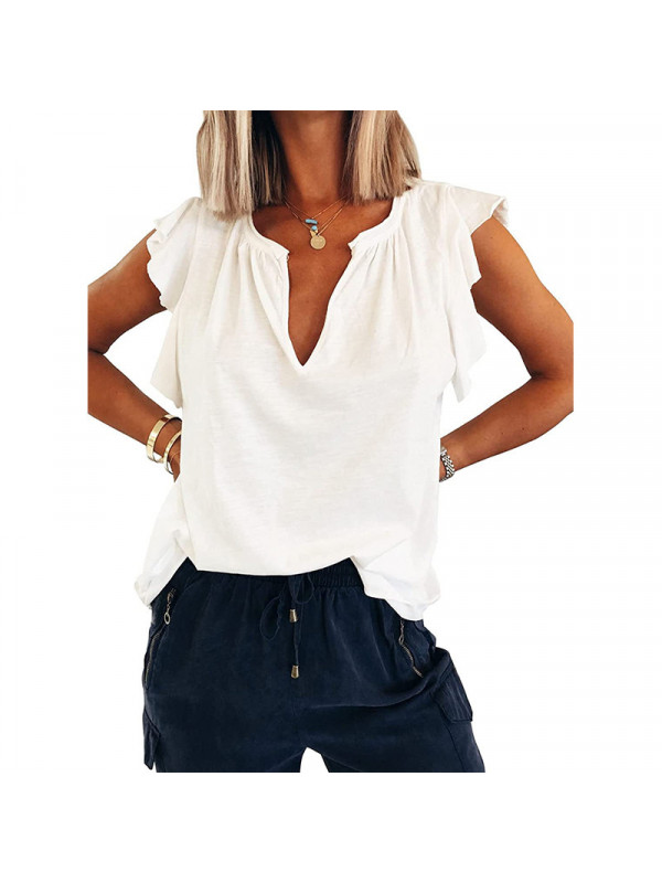 Plus Size Ladies Short Sleeve Tops Women Solid V Neck Blouse Shirt Casual Tees