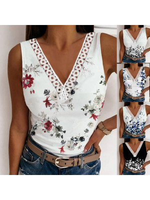 Ladies Sleeveless Floral V Neck Tops Women Lace Slimming Tank Sexy Vest Cam