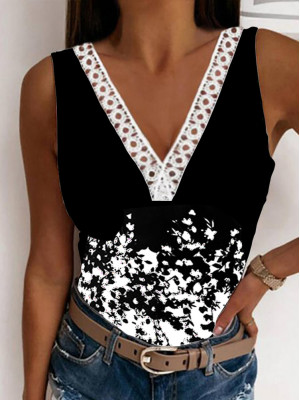 Ladies Sleeveless Floral V Neck Tops Women Lace Slimming Tank Sexy Vest Cam