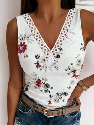 Ladies Sleeveless Floral V Neck Tops Women Lace Slimming Tank Sexy Vest Cam