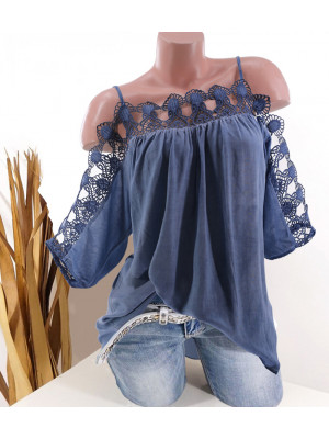 Ladies Half SLeeve Solid Sexy Blouse Shirt Women Lace Pullover Tops Summer Tees