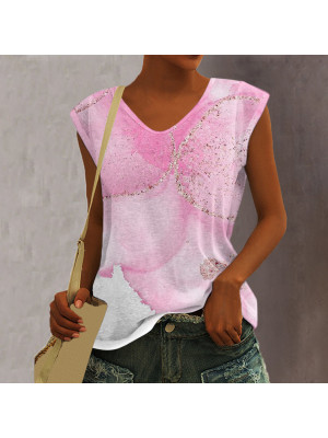 Ladies Floral Sleeveless Summer Tops Women Casual Blouse Shirt V Neck Summer Tee