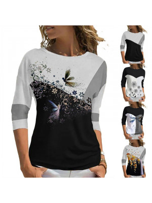 Ladies Floral Short Sleeve Summer Tops Women Casual Blouse Shirt V Neck Summer Tee