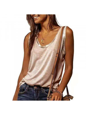 Ladies Sleeveless Solid Tops Women Casual Baggy Tank Summer Vest Crew Neck Cami