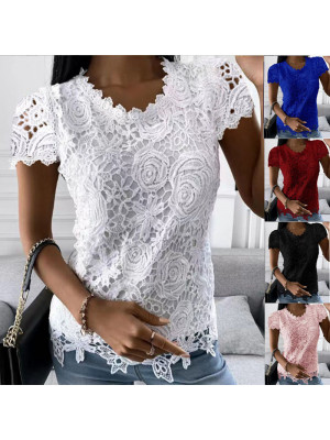 Womens Lace Short Sleeve Tops Vest Ladies Summer Casual Tank Tee Blouse T-shirt