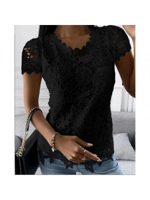 Womens Lace Short Sleeve Tops Vest Ladies Summer Casual Tank Tee Blouse T-shirt