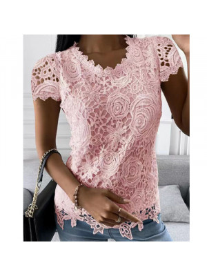 Womens Lace Short Sleeve Tops Vest Ladies Summer Casual Tank Tee Blouse T-shirt