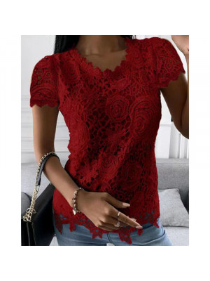 Womens Lace Short Sleeve Tops Vest Ladies Summer Casual Tank Tee Blouse T-shirt