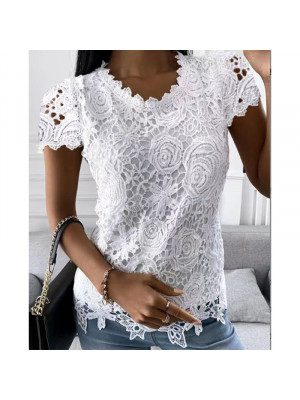 Womens Lace Short Sleeve Tops Vest Ladies Summer Casual Tank Tee Blouse T-shirt