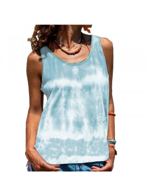 Ladies Crew Neck Tie-dye Tops Women Pullover Tank Vest Solid Sleeveless Blouse